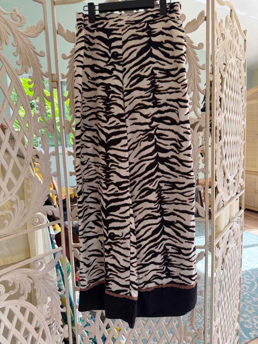 H&M Zebra-Stripe Knit Wide Leg Pants - Black, Cream & Brown